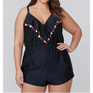 SWIM by Cacique Women's Black Colorful Tassel Swim Romper Size 16 Lane Bryant